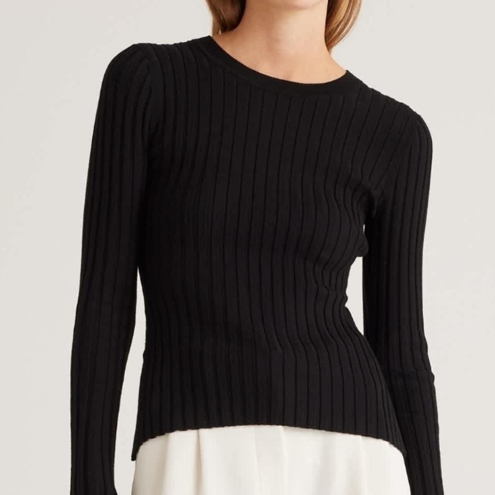 Quince Black Ribbed Long Sleeve Top